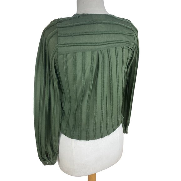 Maeve Anthropologie Audre Faux Wrap Surplice Shirt Green Striped Long Sleeve-XS - Picture 10 of 15